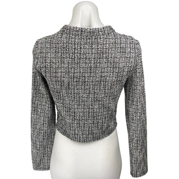 H&M Womens Black Tweed Button Long Sleeve Pockets Crop Blazer Coat Jacket Top XS - Picture 2 of 3